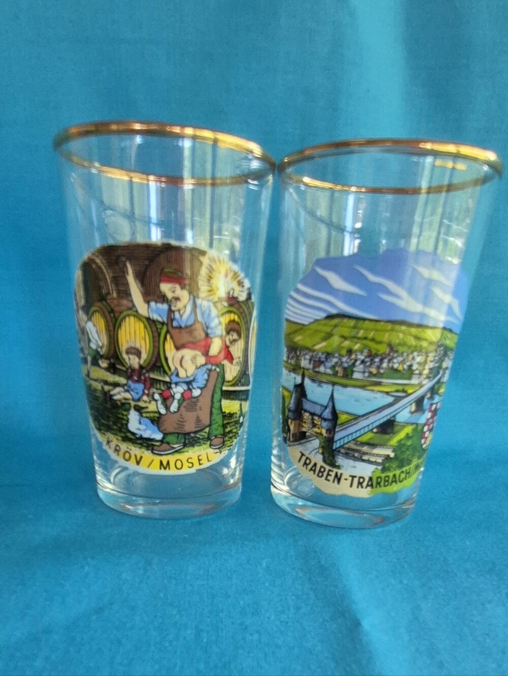 Germany Krov Mosel Shot Glass Set of 2 Vintage Naked Butt Wine Vineyard 2 1/2 oz
